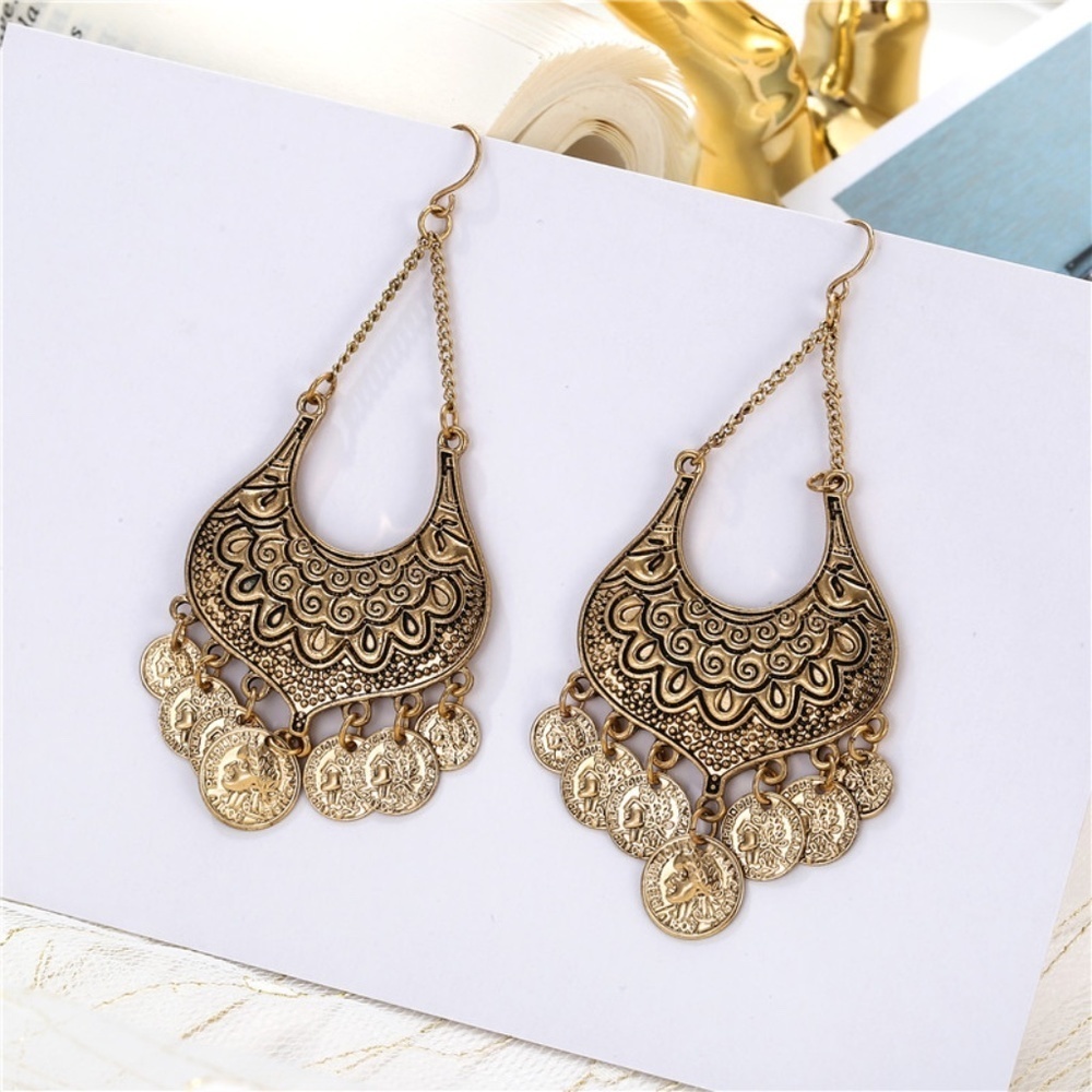 *ELYRIA* Anti-Gold Engraved Charm Dangle Earrings - Picture 4 of 5